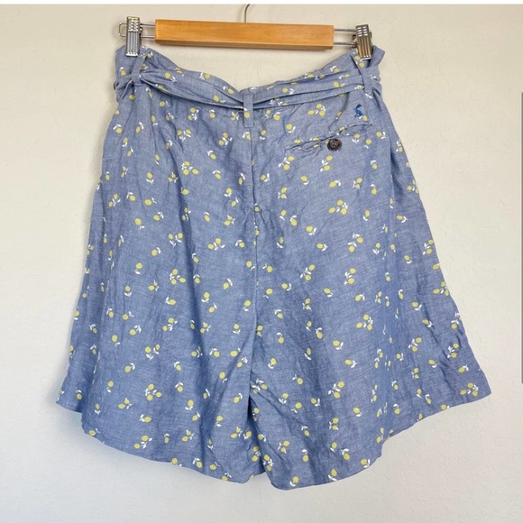 Joules Blue High Waisted Lemon Print Linen Blend Shorts Size 10 - Picture 4 of 4